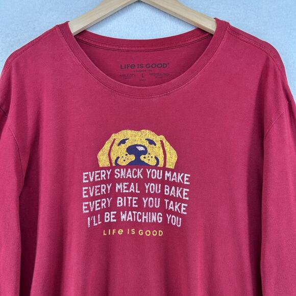 Life Is Good Other - LIFE IS GOOD Shirt Mens L I'll Be Watching You Dog Long Sleeve Crusher Tee Red